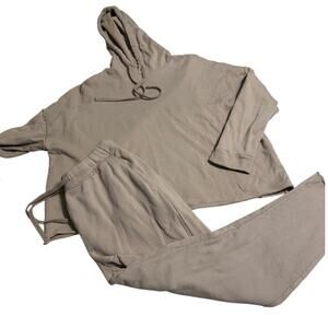 Eileen Fisher Organic Cotton French Terry Set Large Medium Taupe Hoodie Sweats